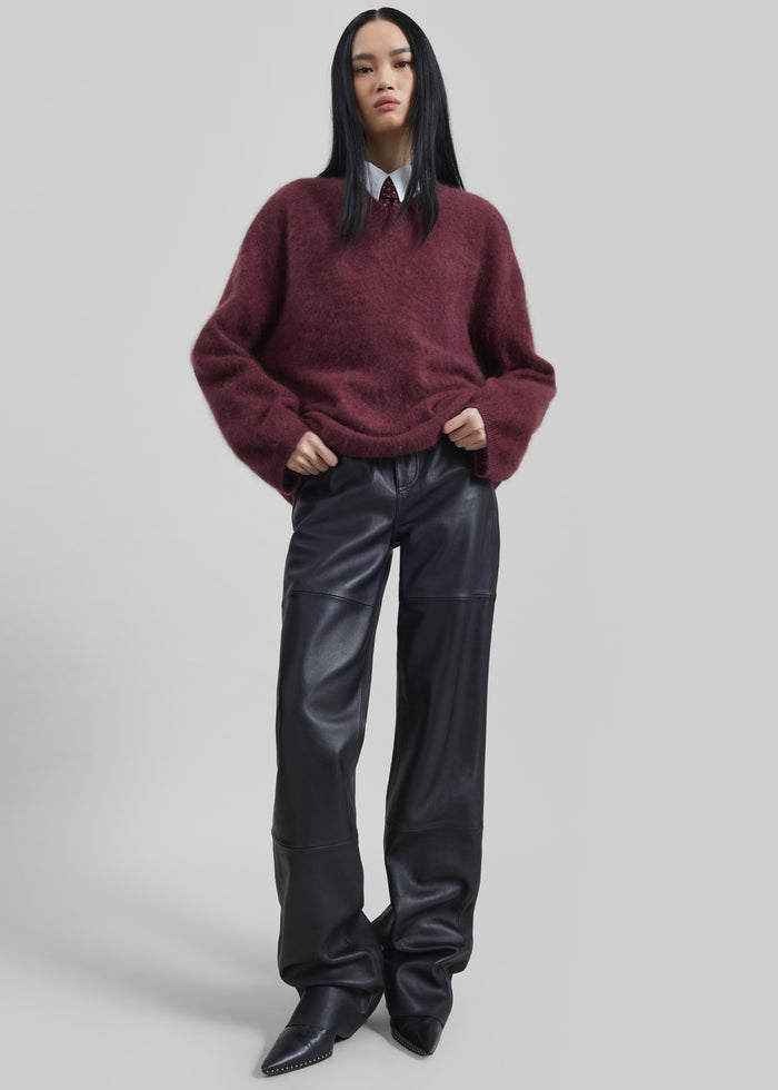 Vilhena Wool Fuzzy V-Neck Sweater - Burgundy