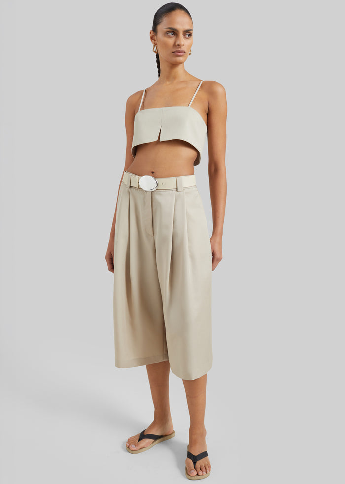Vorey Pleated Bermuda Shorts - Beige