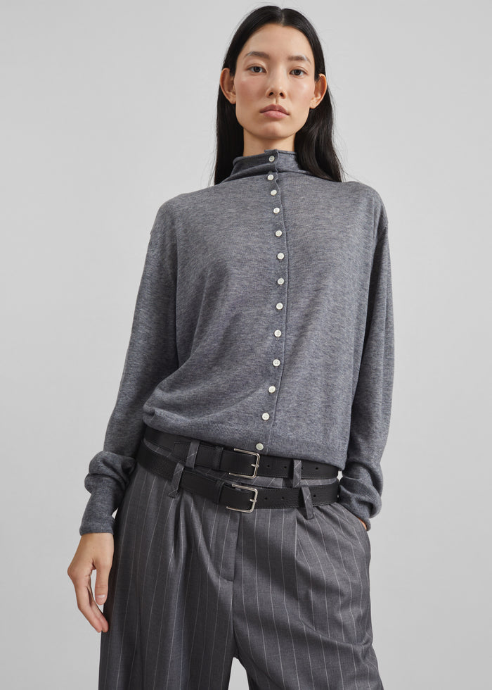 Vradal High Neck Cardigan - Grey