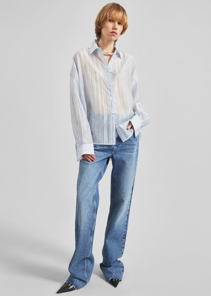 Vranor Light Sheer Shirt - Light Blue/Black Stripe