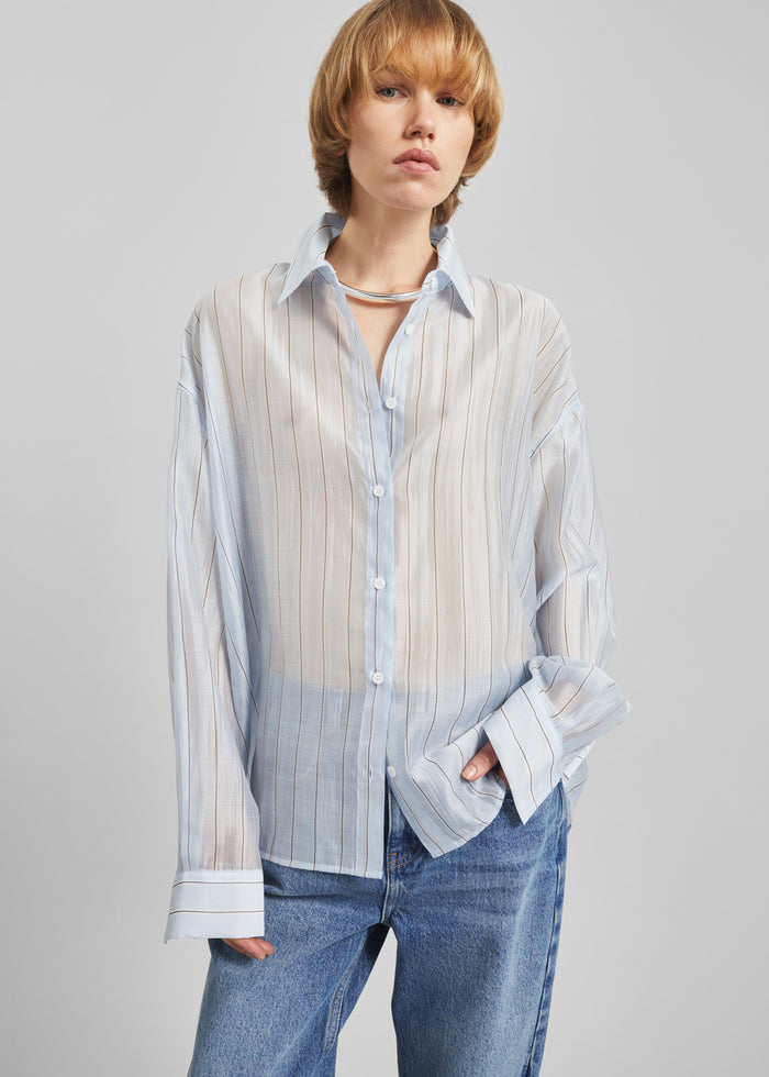 Vranor Light Sheer Shirt - Light Blue/Black Stripe