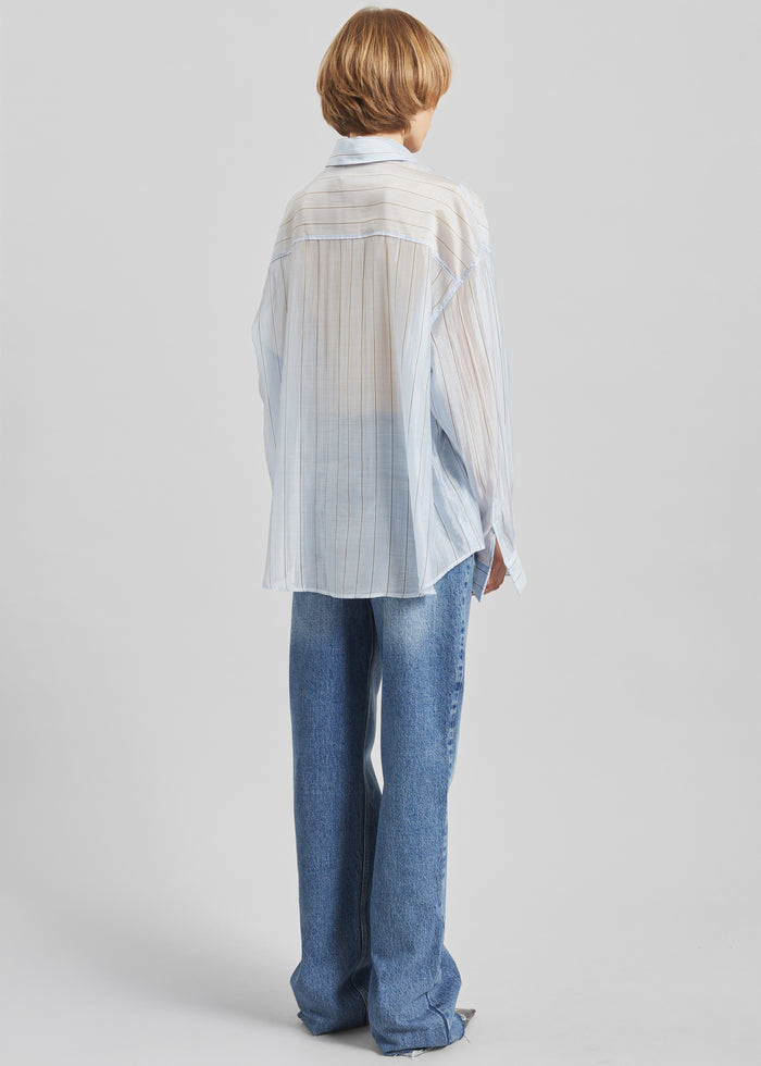 Vranor Light Sheer Shirt - Light Blue/Black Stripe