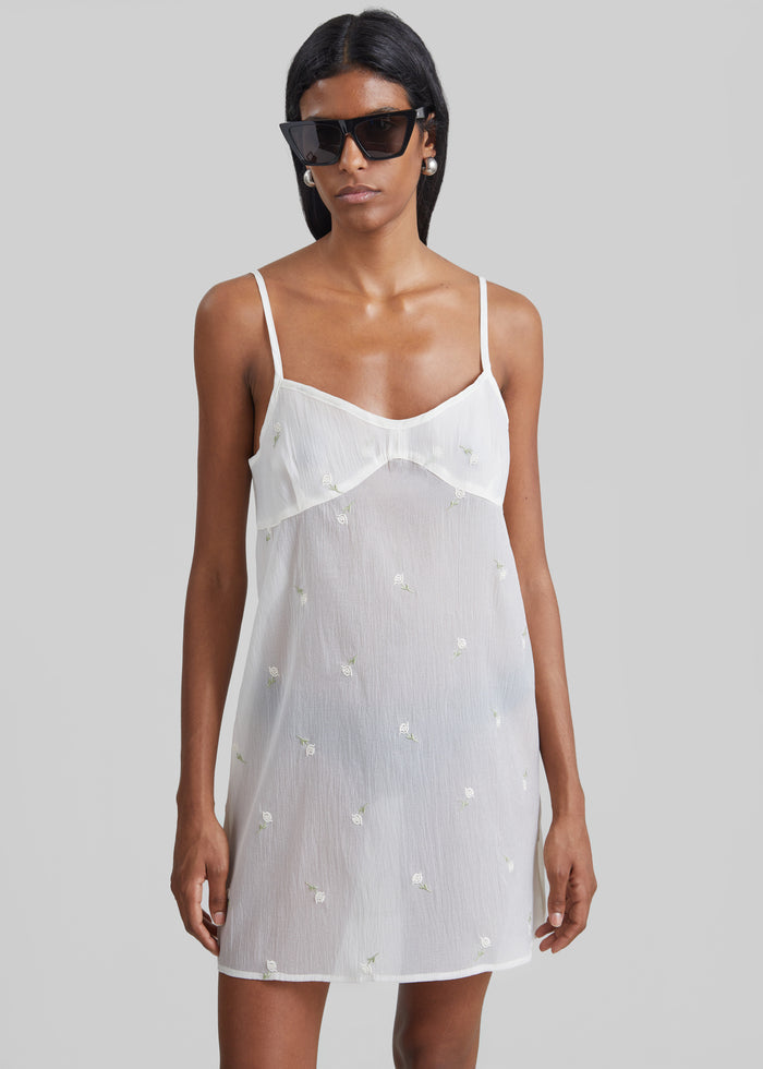 Walina Sheer Embroidered Slip Dress - Ivory
