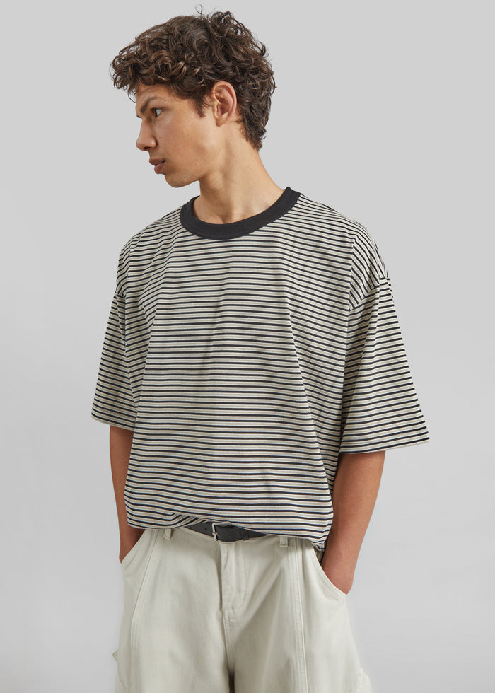 Wallace Oversized T-Shirt - Beige/Brown Stripe