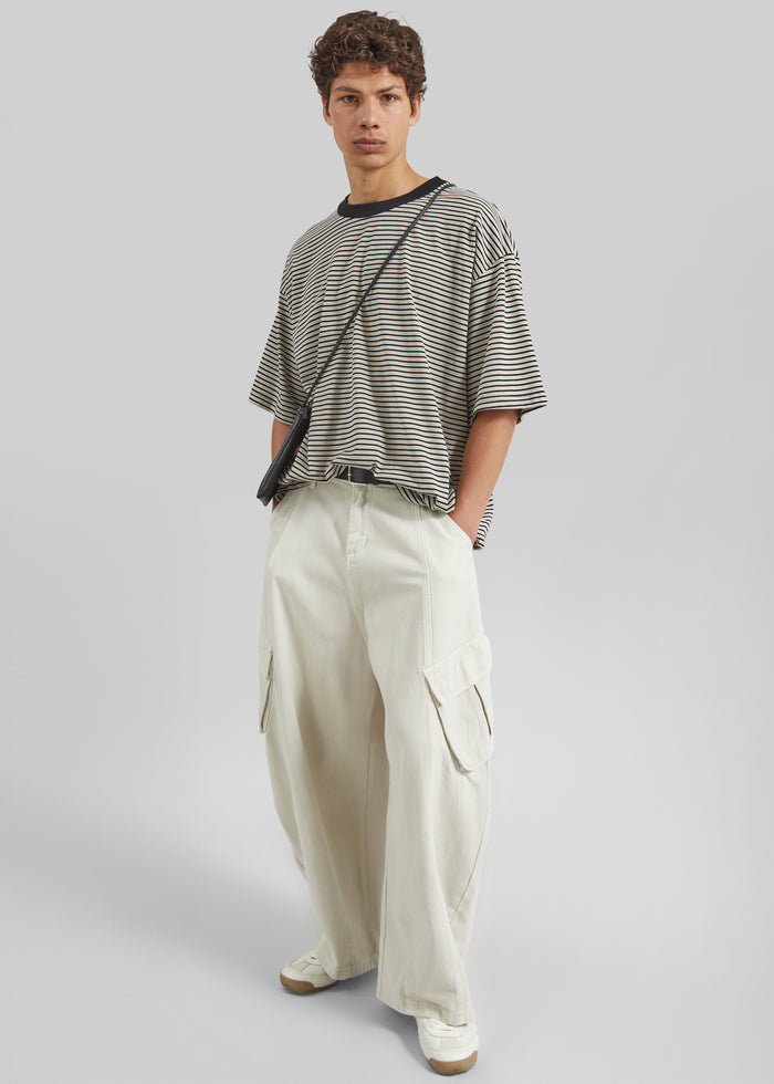Wallace Oversized T-Shirt - Beige/Brown Stripe
