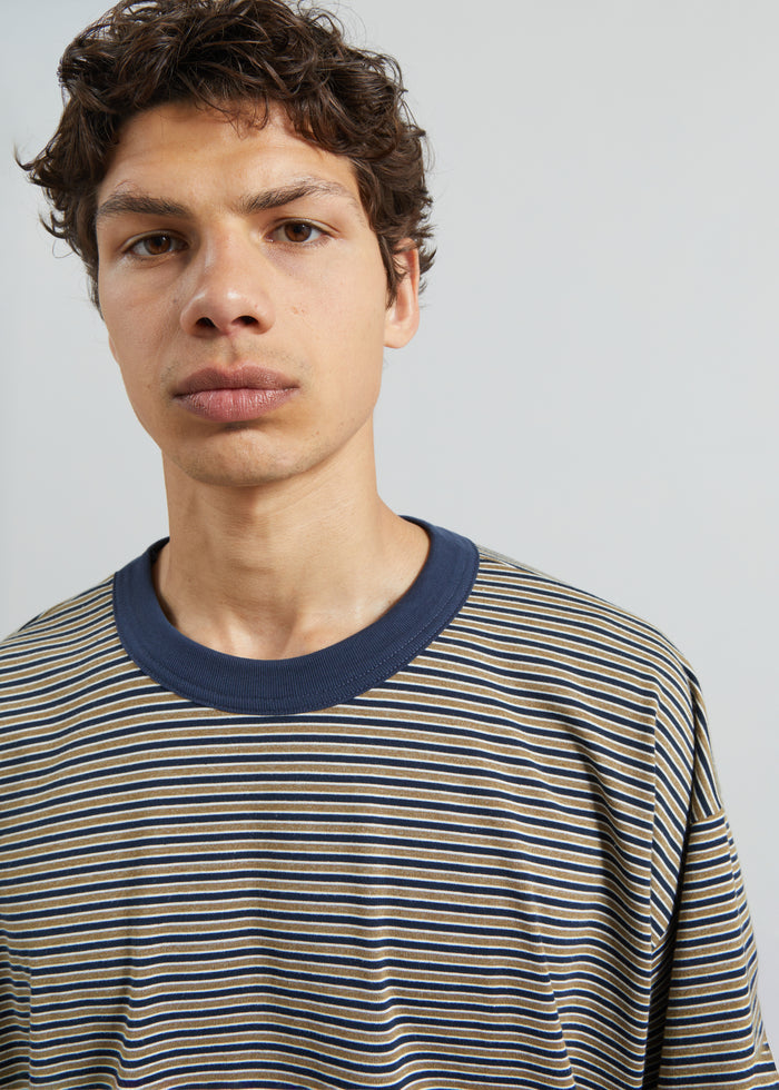 Wallace Oversized T-Shirt - Beige/Navy Stripe