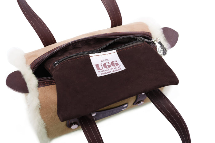 Women Sheepskin Wool Small Hand Carry Shoulder Strap Zip Barrell Bag - UGG EXPRESS