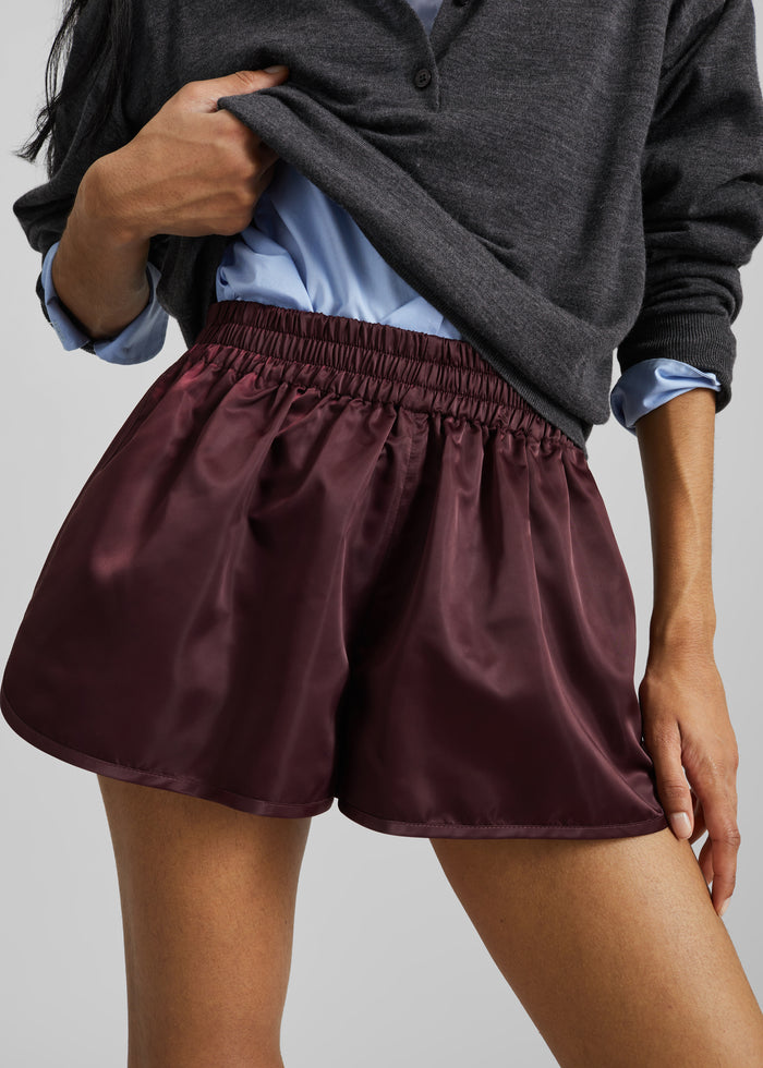 Zafra Satin Mini Shorts - Dark Plum