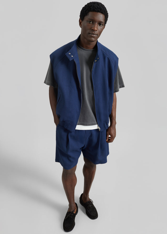 Zave Linen Sleeveless Jacket - Navy