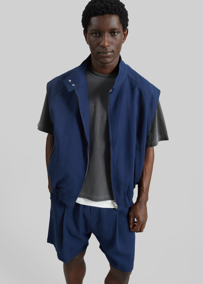 Zave Linen Sleeveless Jacket - Navy