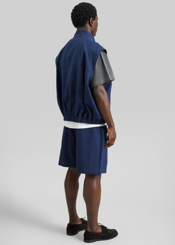 Zave Linen Sleeveless Jacket - Navy
