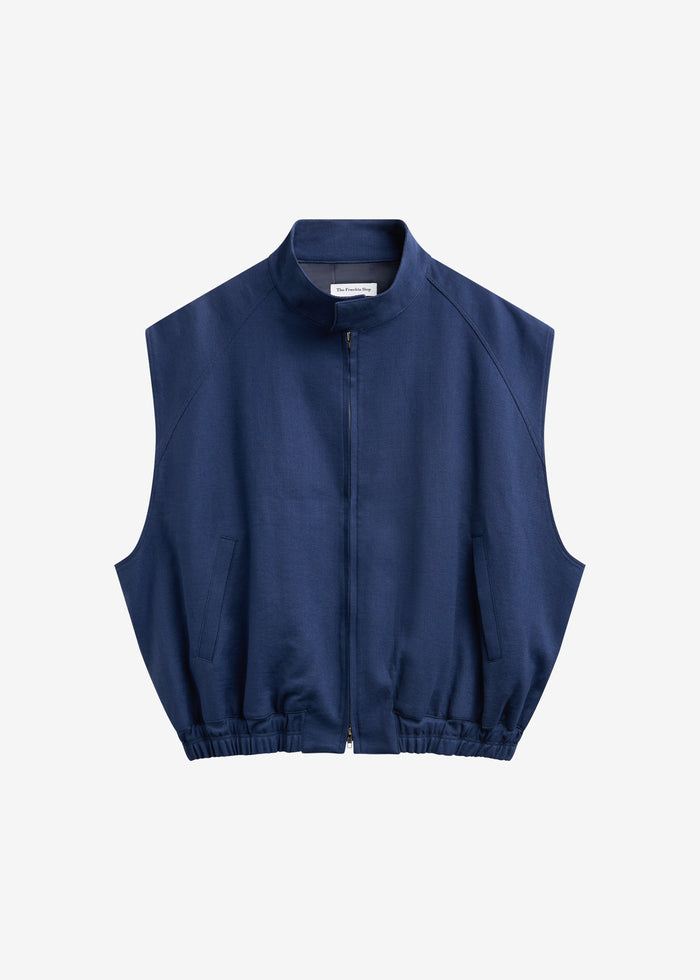 Zave Linen Sleeveless Jacket - Navy