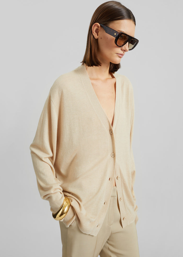 Zina V-Neck Cardigan - Beige
